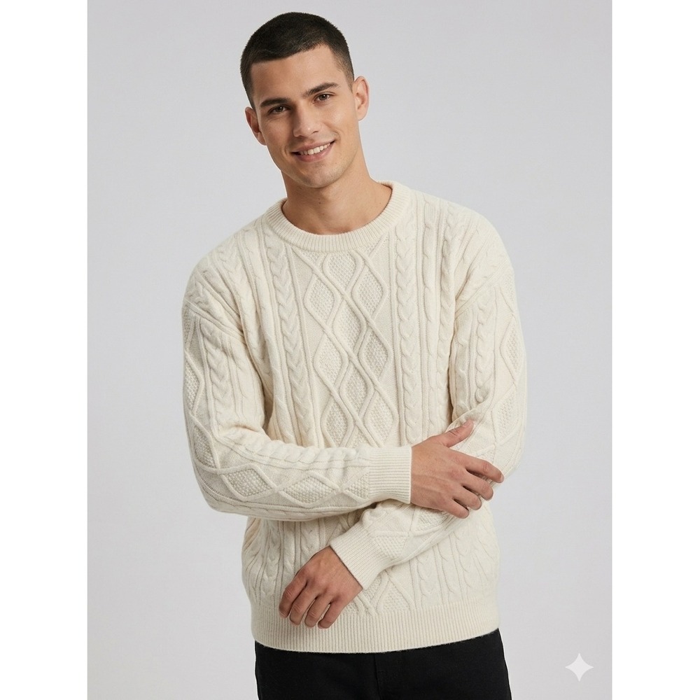Aelfric Eden Cream Chunky Knit Crew Neck Fisherman Nautical Grandpacore L